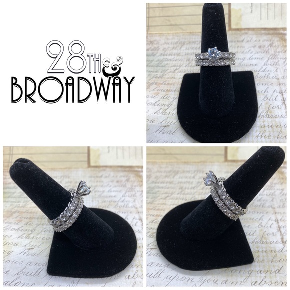 White Gold Diamond Engagement Wedding Rings Set - Picture 3 of 4